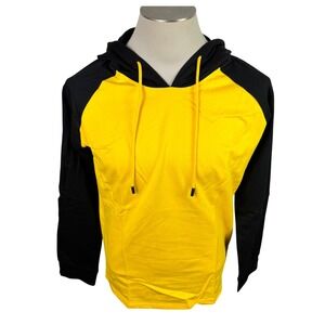 KUYIGO Men Color Block Hoodie Yellow Black Long Sleeve Pullover Casual Size M